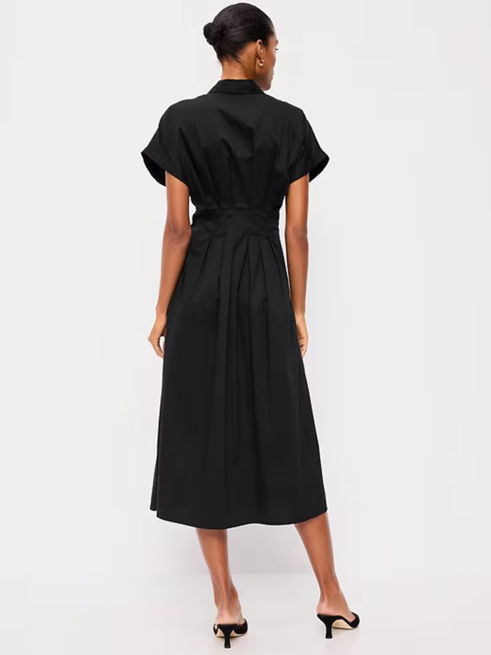 NEW! Old Navy Black Pintuck-Waist Midi Shirt Dress - Picture 2 of 4